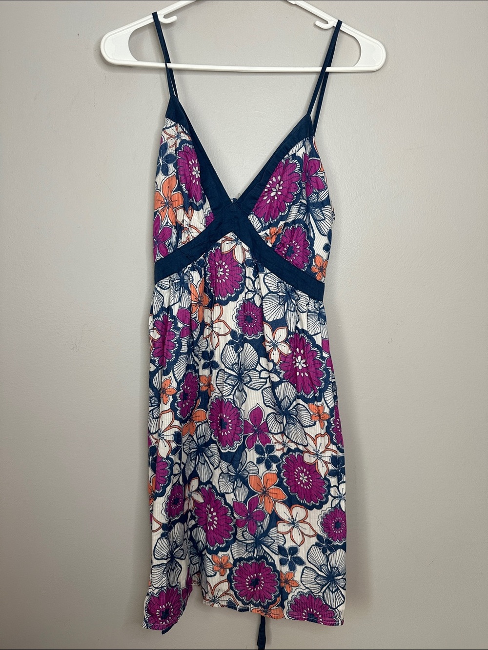 Aeropostale Navy Floral Slip Dress with Pink & Orange Accents 100% Cotton size L